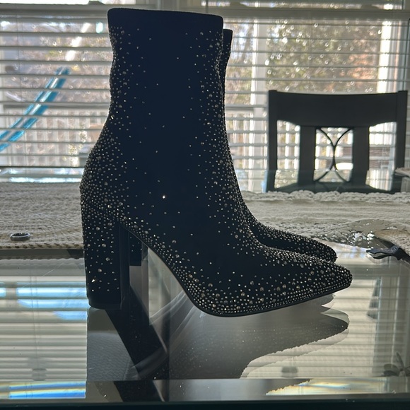ISNOM Black Rhinestone Boots - Picture 4 of 6